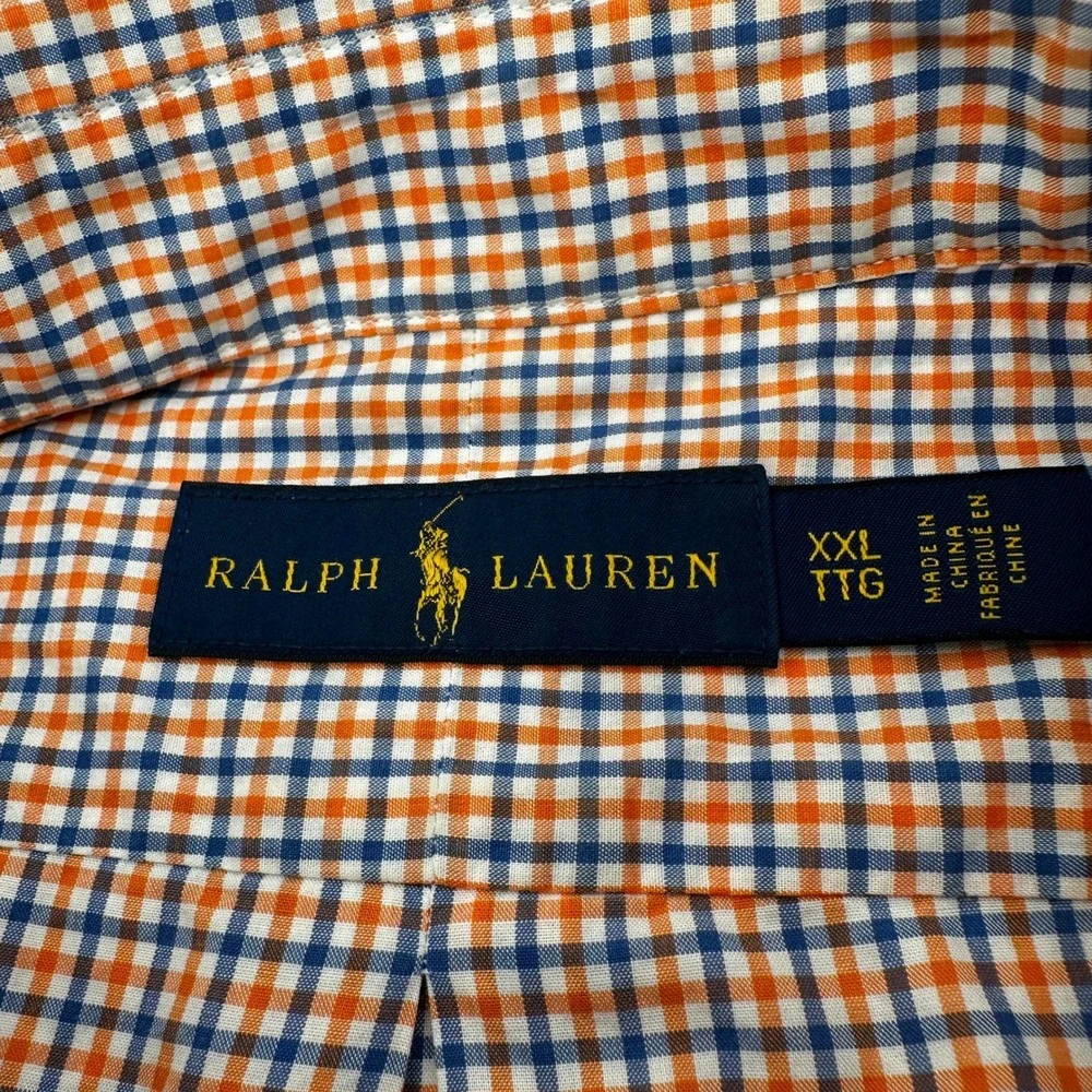 Polo Ralph Lauren Mens XXL Long Sleeve Button Down Dress Shirt Orange Blue Plaid